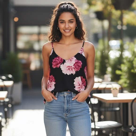 Banana Republic Black and Pink Camisole Top Size Large - Picture 1 of 8